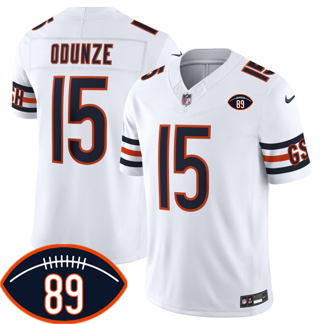 Men's White Chicago Bears #15 Rome Odunze 2026 F.U.S.E. With Mike Ditka 89 Patch Vapor Untouchable Limited Stitched Football Jersey